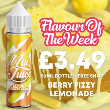 Mix Juice, Lemon, Drizzle, Cake, 50ml, Short Fill, E-liquid, 0mg, lemon cake, lemon drizzle, bank holiday sales, may day sales, spring sales, max vg, sweet, fruit, sour, bitter, 70vg, 60ml,