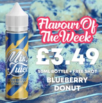 Mix Juice, Blueberry, Donut, short fill, E-Liquid, 50ml, 0mg, 60ml, free nic, sweet, fruit, blueberry donut, candy, sweets, pudding, custard, dough, e-liquid, vape juice, vape deals, spring deal, bank holiday sales,