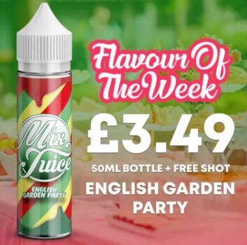 Mix Juice, English Garden Party, 50ml, Short Fill, E-Liquid, 0mg, max vg, vape goods, vape liquid, eliquid, liquid sale, summer sales, 2020 liquid, vape uk, Strawberry, Orange, Cucumber, Peppermint, Lemonade