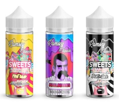 ramsey e-liquid, 100ml, shortfill, cheap liquid, vape liquid, july vape deals, cheap vape juice 2020, July 2020 vape deals, vape juice, sweet, fruity, custard, mint, menthol, max VG, 70vg, 50ml, blackjack, drum stick, pinka man, fruit salad,