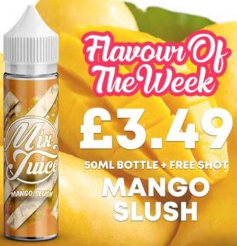 mix juice, mango, mango slush, summer mango, sweet, fruity mango, 50ml, shortfill, e-liquid deals, e-liquid cheap, uk vape juice, 70vg,