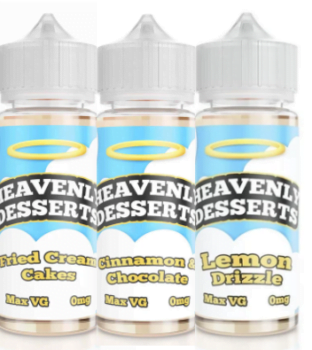 Heavenly, Desserts, E-liquid, 100ml, Shortfill, lemon Drizzle, Fried cream cake, Cinnamon and Chocolate, Discounted E-liquid, UK Vape deals, October E-Liquid 2020,