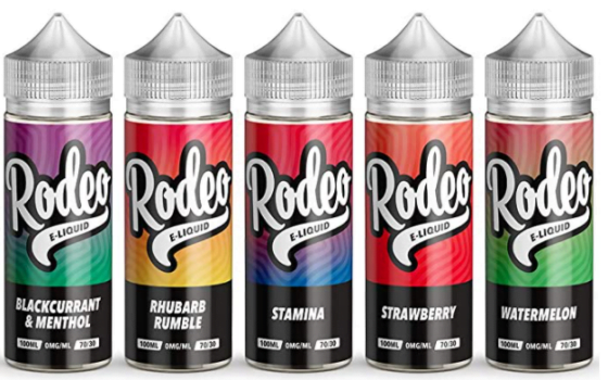 Rodeo, E-Liquid, Five Pack, 500ml, 100ml, Blackcurrant, Menthol, Rhubarb Rumble, Stamina, Strawberry, Watermelon, E-Liquid, 70VG/30PG, Vape Juice E-Liquid, 120ml Bottle, Shortfill, Discounted E-liquid, Cheap e juice, cheap e liquid, uk eliquid,