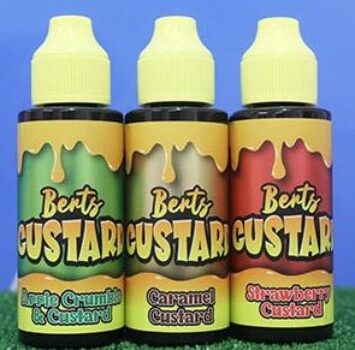 Berts custard, 100ml, 0mg, sweet, custard e-liquid, strawberry custard, caramel custard, blue raspberry custard, 70vg, 100ml custard, old skool custard, creamy custard, kustard, Berts Custard Deals 2021,