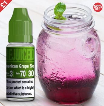 American Grape Soda, American, Grape, Soda, 10ml, 70vg, 0mg, 1.5mg, 3mg, 6mg, 9mg, 12mg, 18mg, max flavour, rejuiced deals, rejuiced e-liquid deals, rejuiced coupon code, Rejuiced e-liquid sales,