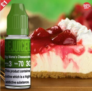 Big Mama's Cheesecake, rejuiced, 10ml, e-liquid, big mamas 10ml, cheesecake e-liquid, sweet, fruity, juicy, rejuiced 10ml deals, uk e-liquid deals, cheap 10ml UK deals, clearance e-liquid deals, 1 quid liquid, £1 vape liquid,