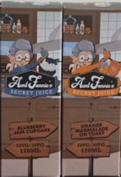 Aunt Fannie's Secret Juice, aunt fannies shortfills, aunt fannies e-liquid deals, 50ml, 70vg, aunt fannys secret juice uk deals, Blueberry Jam Cupcake, Orange Marmalade On Toast