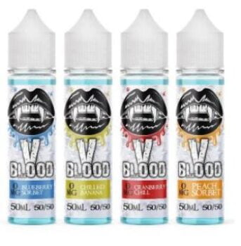 V Blood Ice, e Liquid, e Juice, 50/50, Shorfill, 0mg, sweet, fruity, ice liquids, summer ice liquids, V blood pod liquid, iced raspberry, iced banana, iced peach, iced strawberry, iced blueberry, 50ml, 0mg, 50vg, max pg,