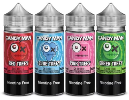 Keep It 100 Candy Man 100ml Shortfill, keep it 100 deals, candy man liquid, red taffy liquid, blue taffy liquid, pink taffy liquid, green taffy liquid, 70vg deals, 100ml deals, shortfill deals, toffee liquid deals, keep it 100 liquid deals, spring 100ml deals, spring ejuice deals