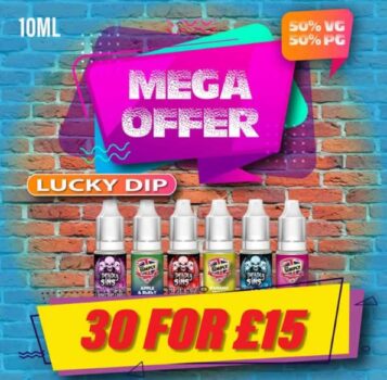 10ml, mystery box, mega offer, lucky dip, 50vg, 50pg, sweet, fruity, game of vapes, deadly sins, 10ml e-juice, 300ml e-juice, 100ml e-juice, spring 10ml deals, cheapest 10ml e-liquid bundles, 10ml bundle deals