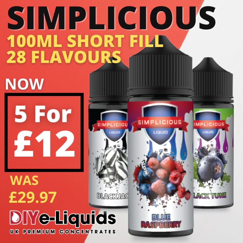Simplicious 5 x 100ml Shortfill E Liquid – £12.00