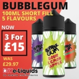 Bubblegum Shortfill 3 x 100ml E Liquid – £15.00