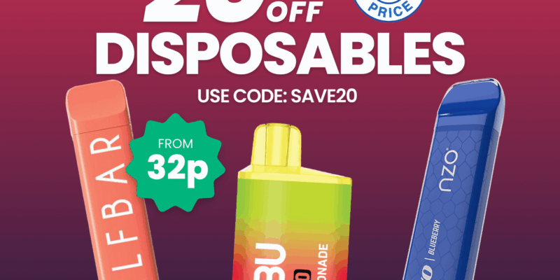 20% off clearance disposables – From 32p each
