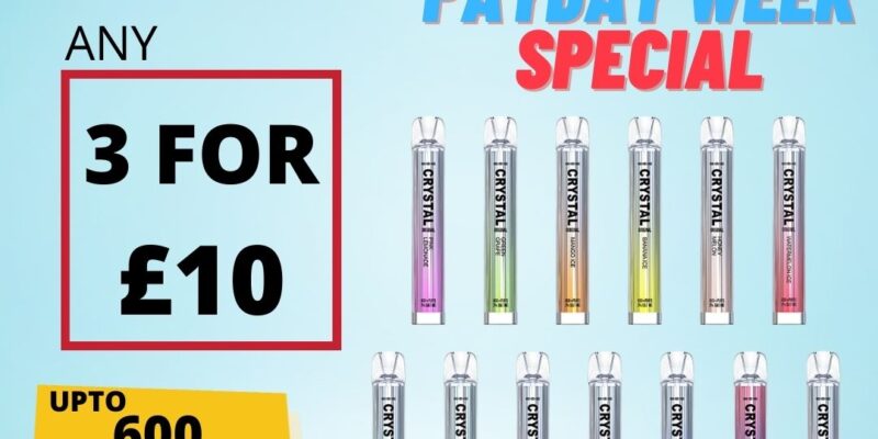 Crystal 3 Pack Disposable Vape Bar 600 Puff – £10.00