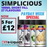 Simplicious 5x 100ml Shortfill E Liquids – £12.00