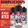 Simplicious 5 x 100ml Shortfill E Liquid – £12.00