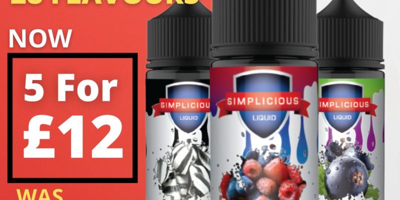 Simplicious 5 x 100ml Shortfill E Liquid – £12.00