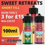Sweet Retreats 3 x 100ml Shortfill E Liquids – £15.00