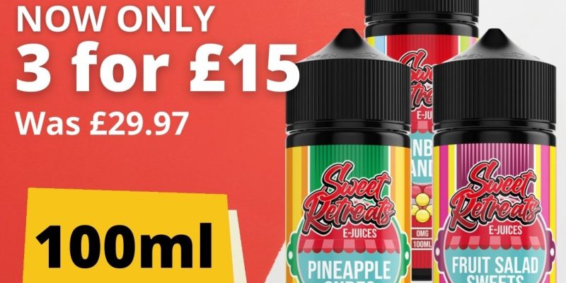 Sweet Retreats 3 x 100ml Shortfill E Liquids – £15.00