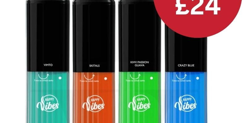 Happy Vibes Twist 2400 Puffs 2 Pack Disposable Vape Device – £24.00